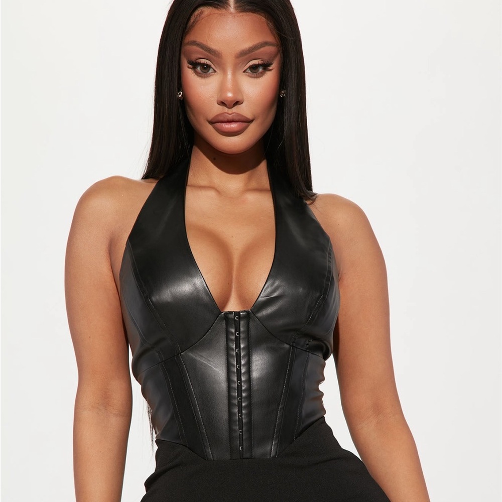 Fashionova Black Halter Leather jumpsuit